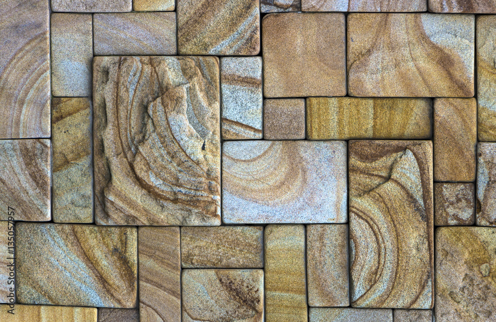 Wall of Indian sandstone with a beautiful structure, decorative building facing material