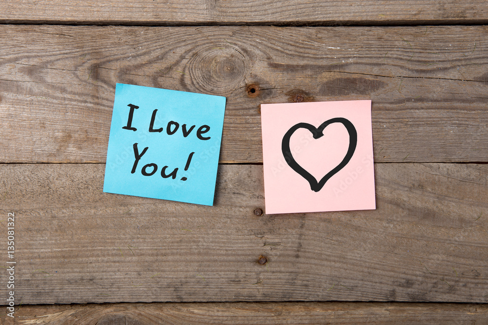 I love you inscription on colorful stickers