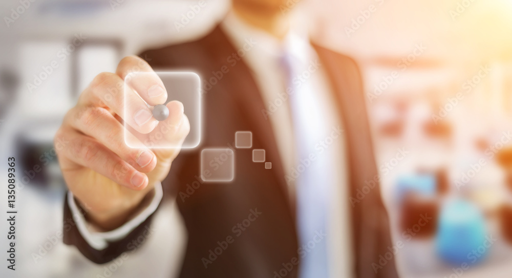 Businessman surfing on internet with digital tactile interface 3