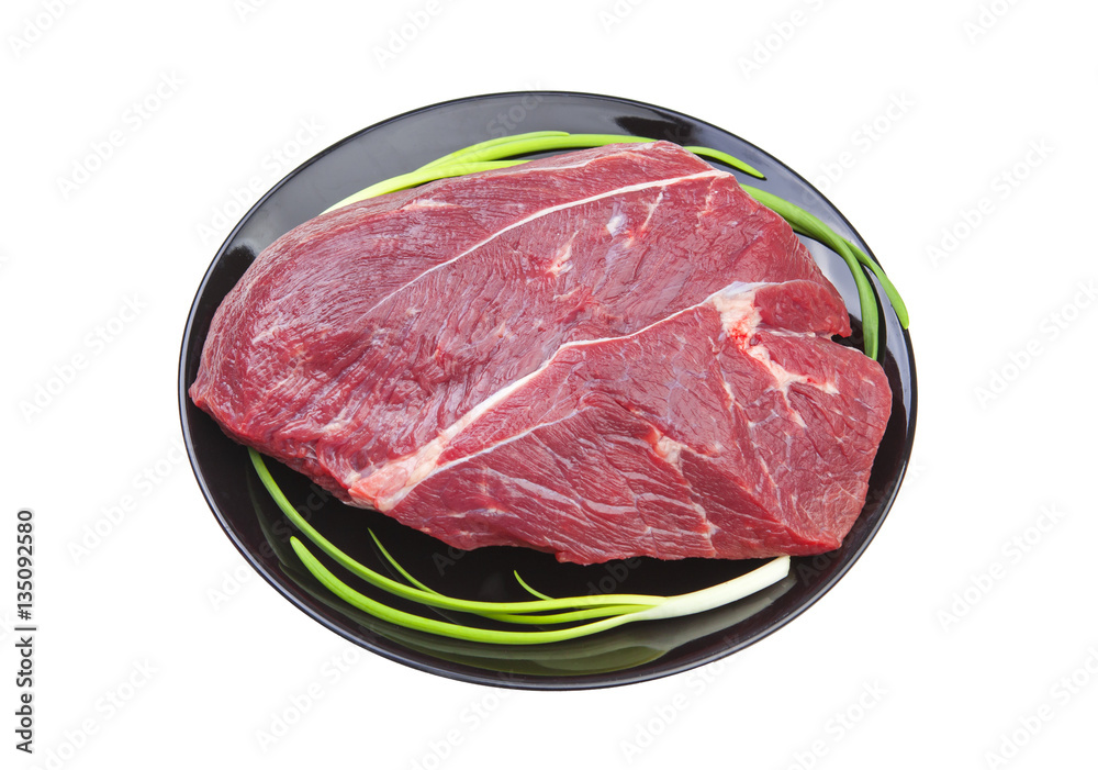 Raw beef on white background