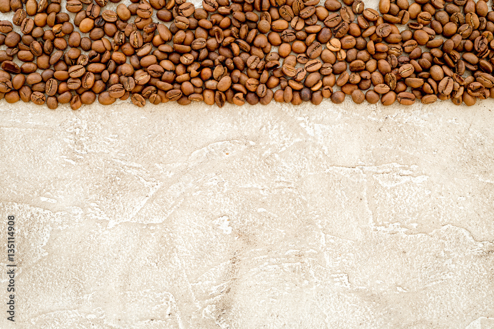 coffee beans on gray table top view mock up