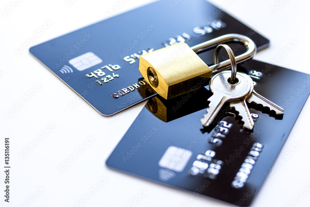 Credit cards with lock close up - online shopping