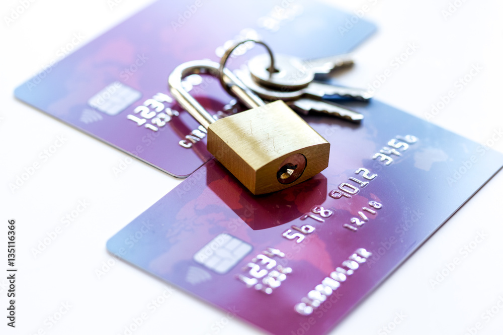 Credit cards with lock close up - online shopping