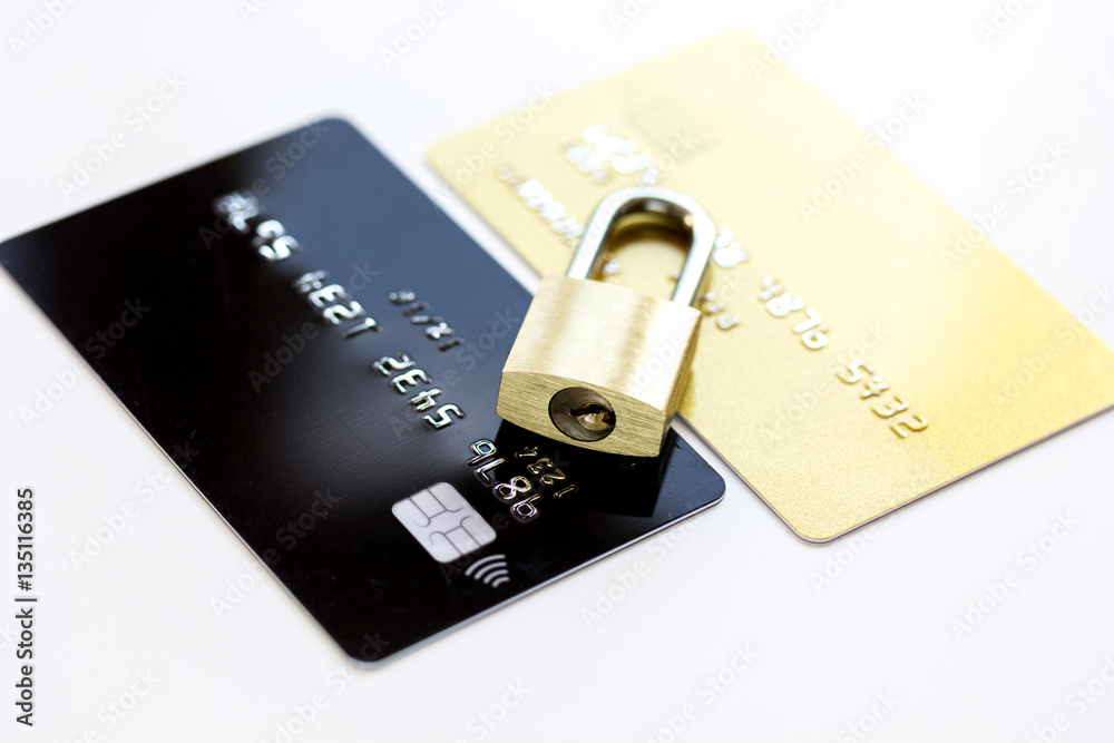 Credit cards with lock close up - online shopping