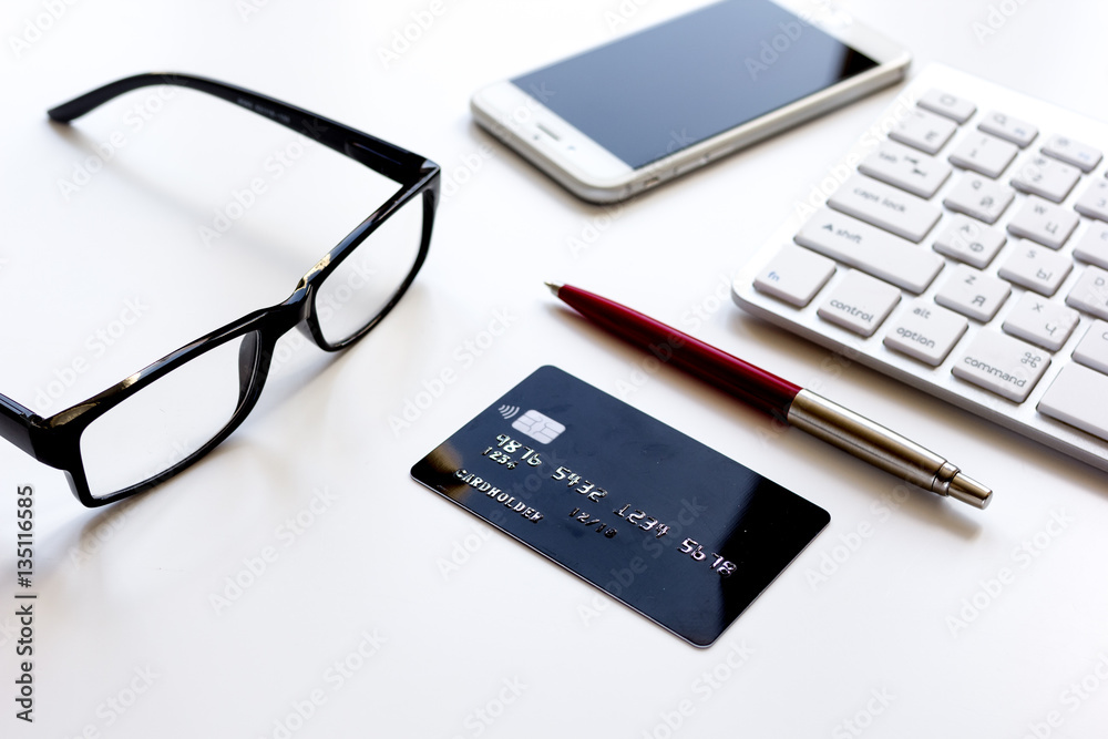 Credit cards on the keyboard close up