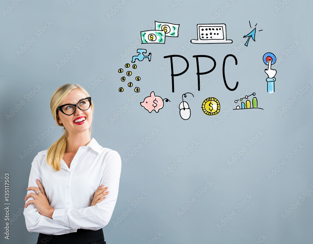 PPC text with business woman