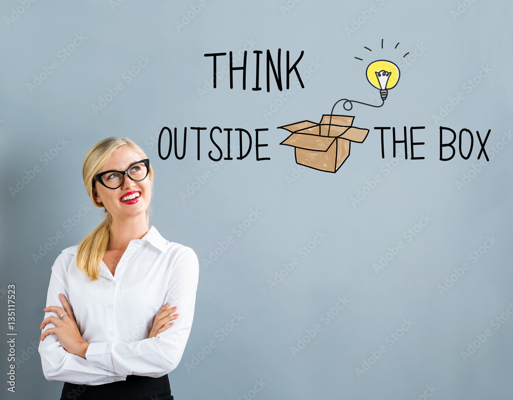 Think Outside The Box text with business woman