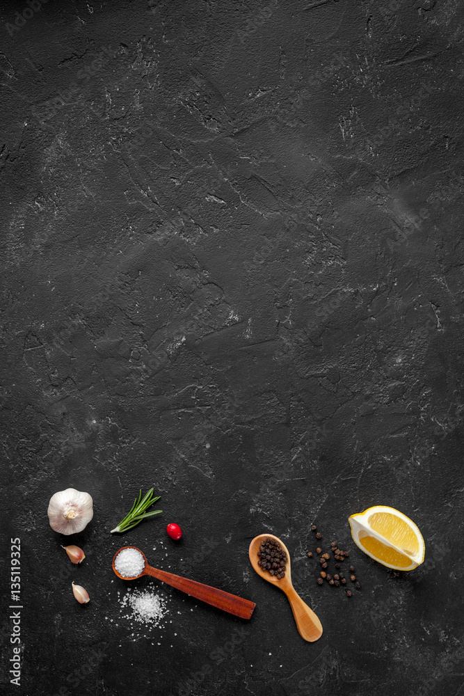 concept cook work on dark background top view mock up