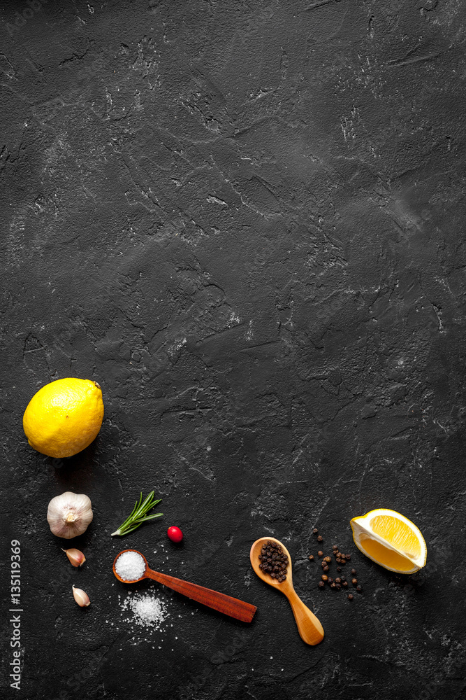 concept cook work on dark background top view mock up