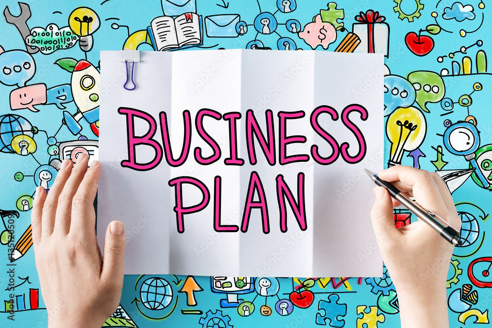 Business Plan text with hands