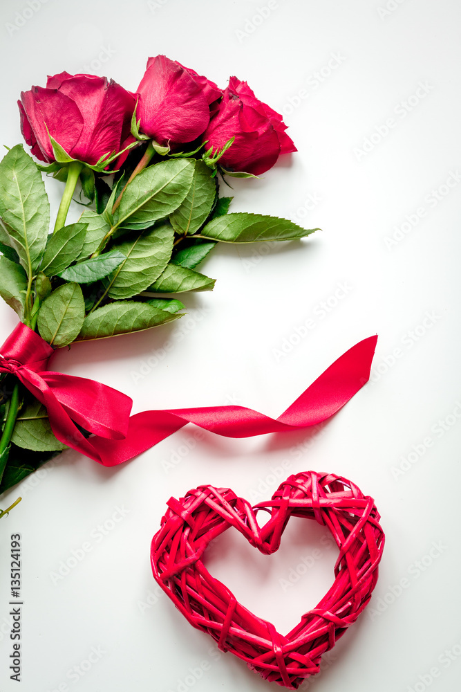 concept Valentines Day with flower white background top view