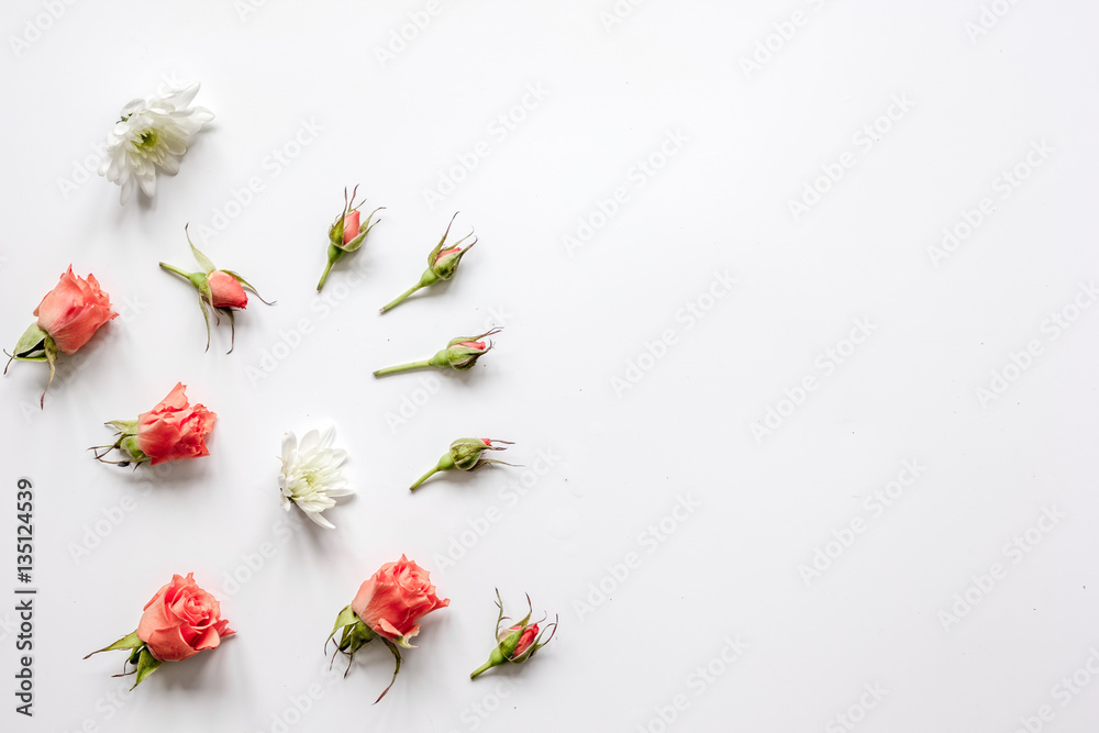 pattern of flowers on white background top view mock up