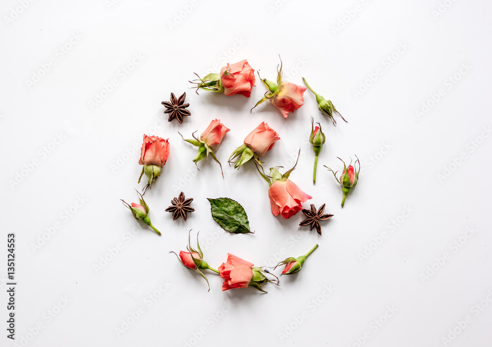 pattern of flowers on white background top view mock up