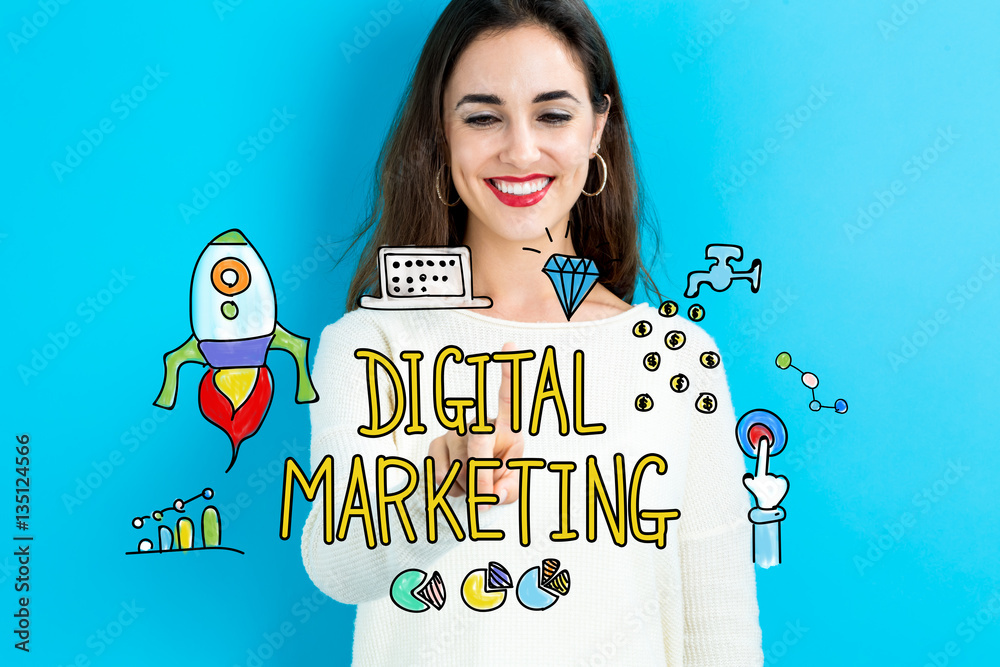 Digital Marketingtext with young woman