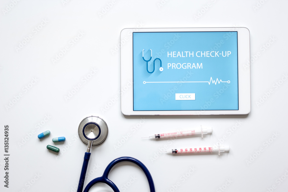 concept time health check up on white background