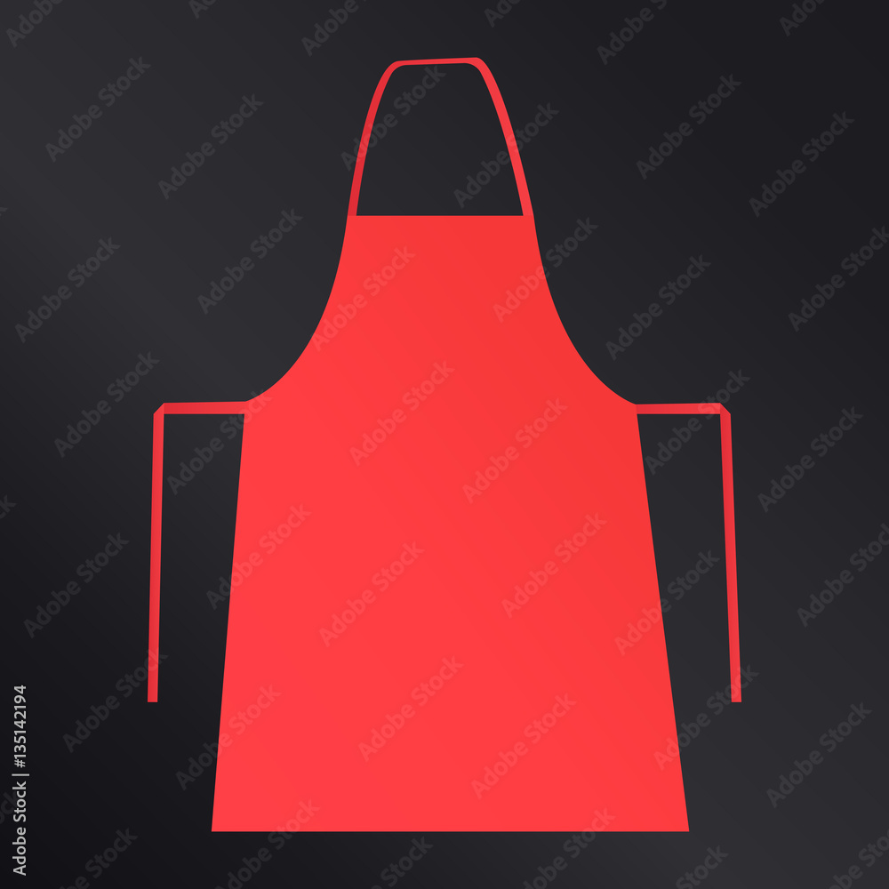 Red kitchen apron on black background. Apron mockup. Vector illustration