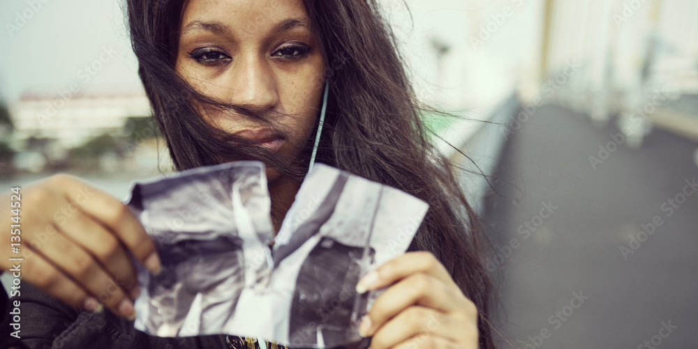 African Woman Sadness Listening Music Tearing Photo Breakup Conc