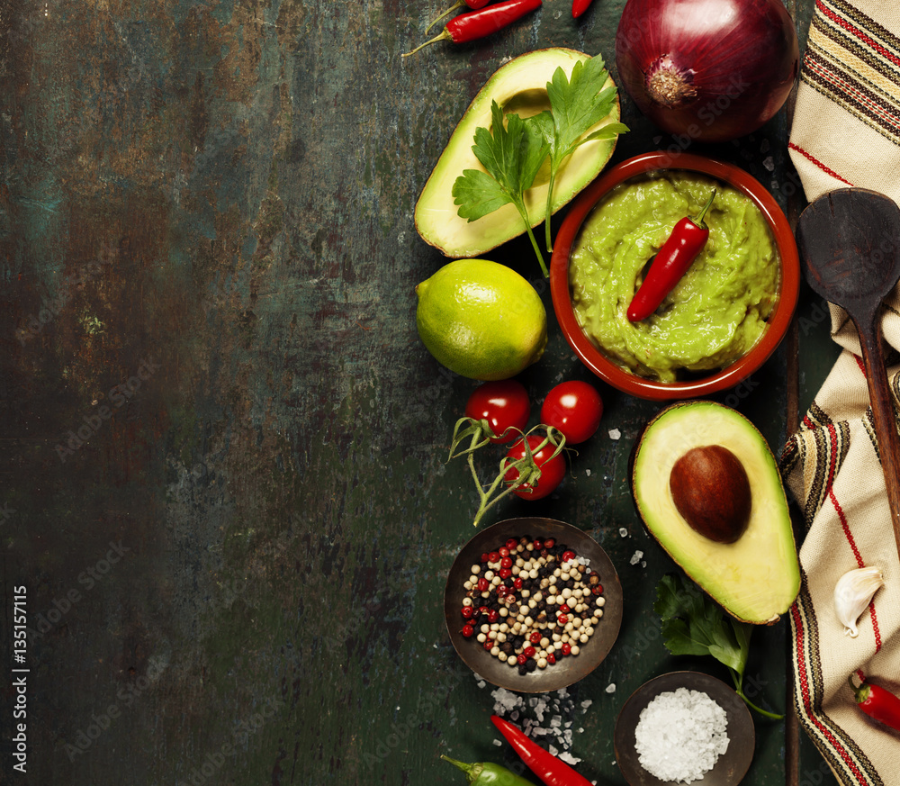 Bowl of guacamole with fresh ingredients