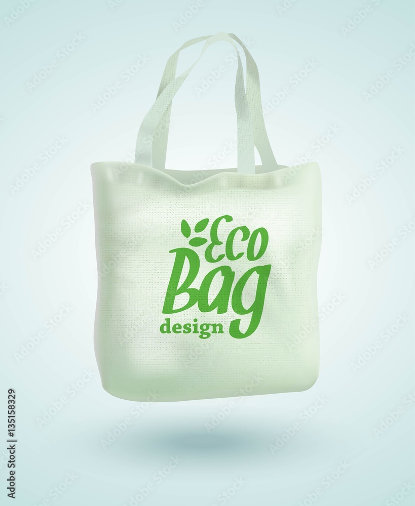 Eco Fabric Cloth Bag Tote Isolated on White Background. Care about the Environment. Vector illustrat