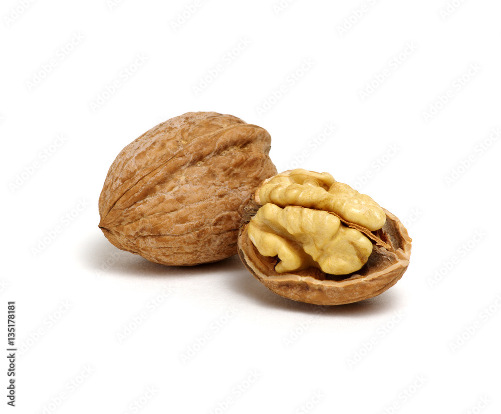 cracked walnut isolated on the white