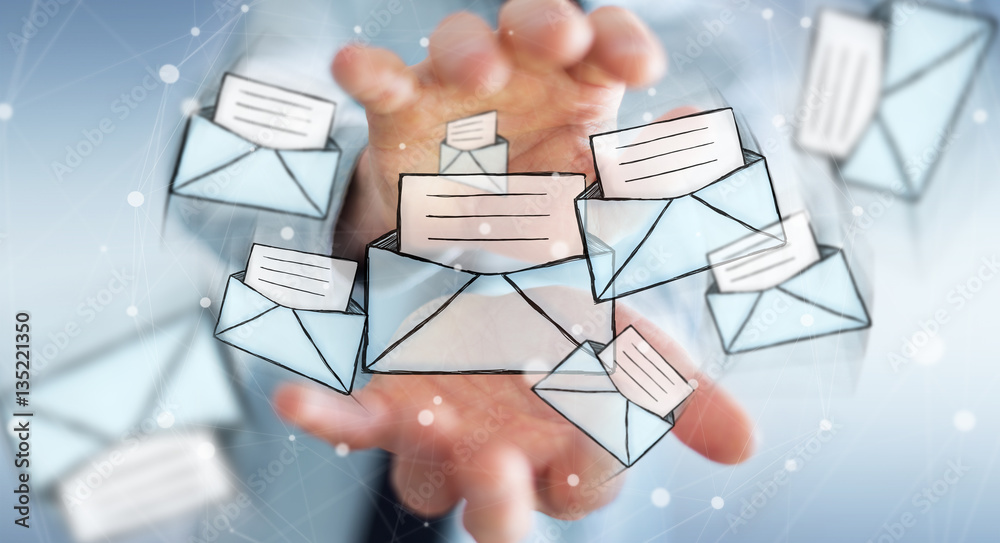 Businessman holding manuscript contact icon in his hand