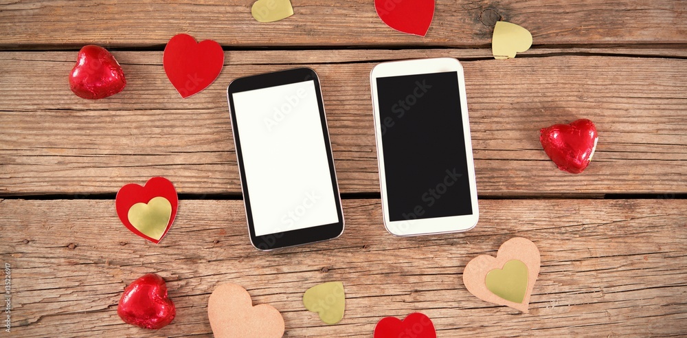 smartphones  & heart decorations