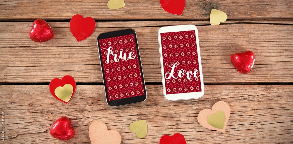 Web against smartphones  & heart decorations