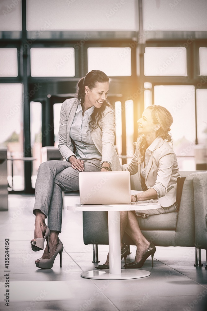 Businesswomen using laptop and having discussion