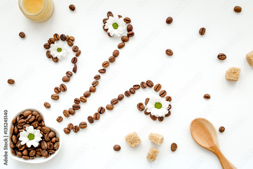 coffee beans on white table top view pattern