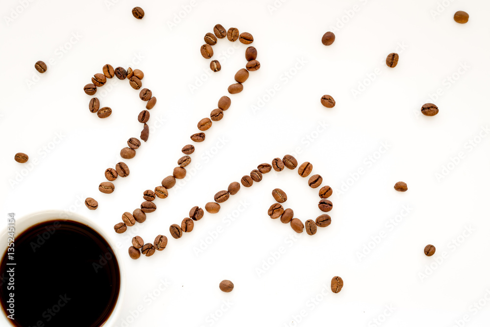 coffee beans on white table top view pattern