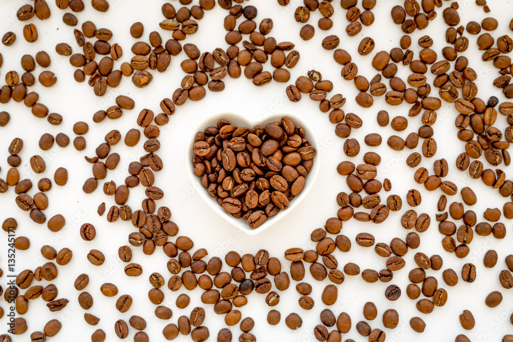 coffee beans on white table top view pattern