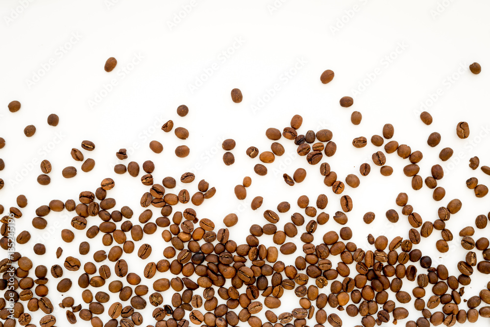 coffee beans on white table top view mock up