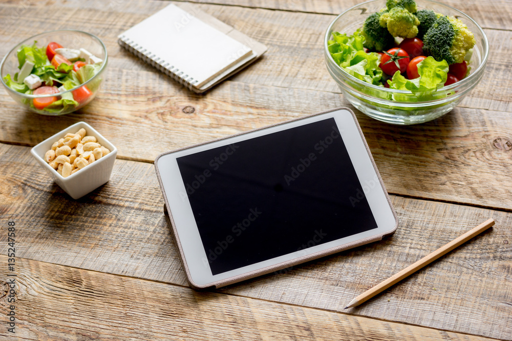 concept diet and tablet with vegetables mock up