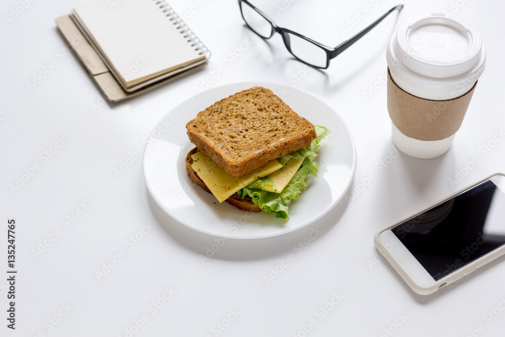 concept of lunch in office at work top view