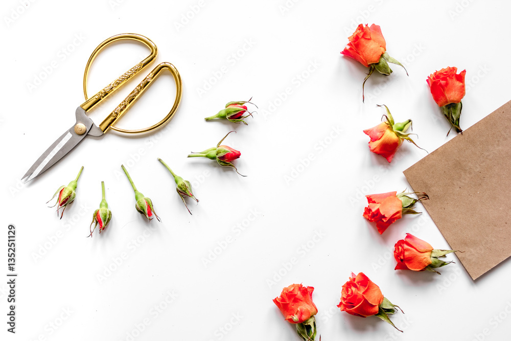 pattern of flowers on white background top view mock up