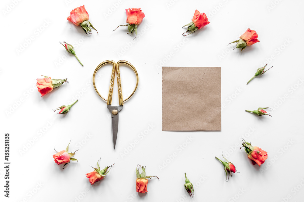 pattern of flowers on white background top view mock up