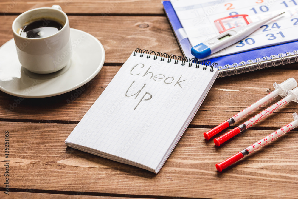 concept time health check up on wooden background