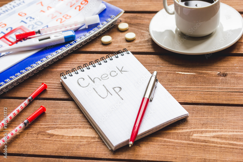 concept time health check up on wooden background