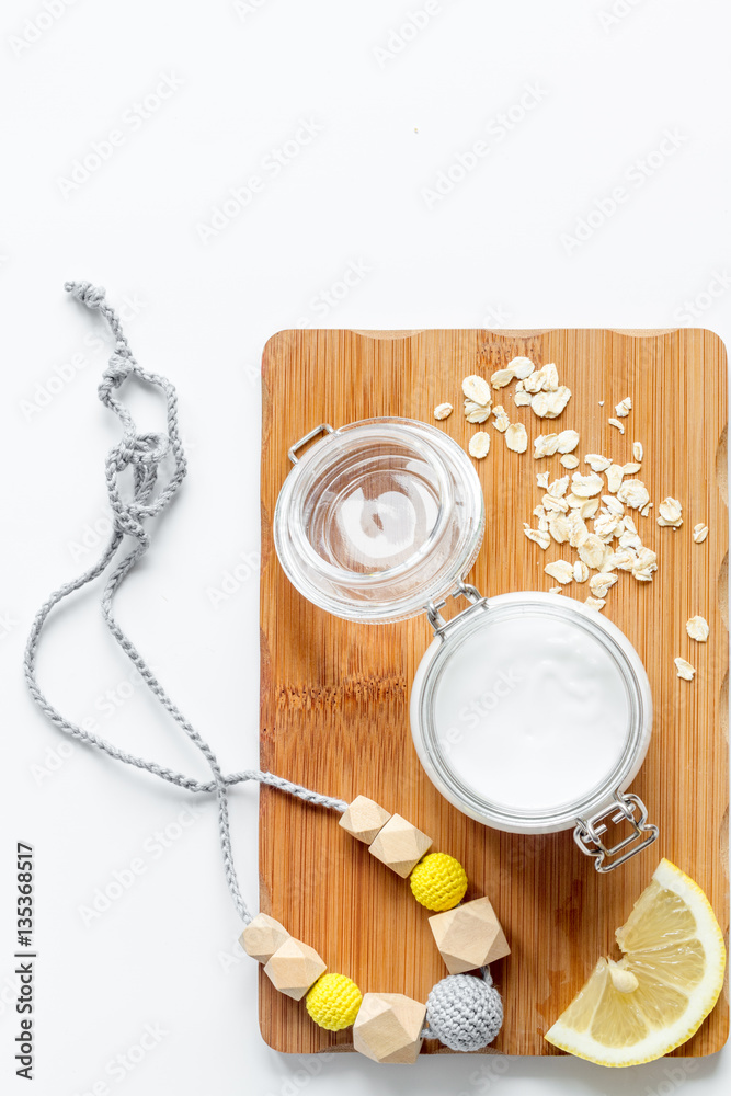 natural organic cosmetics for baby on white background top view