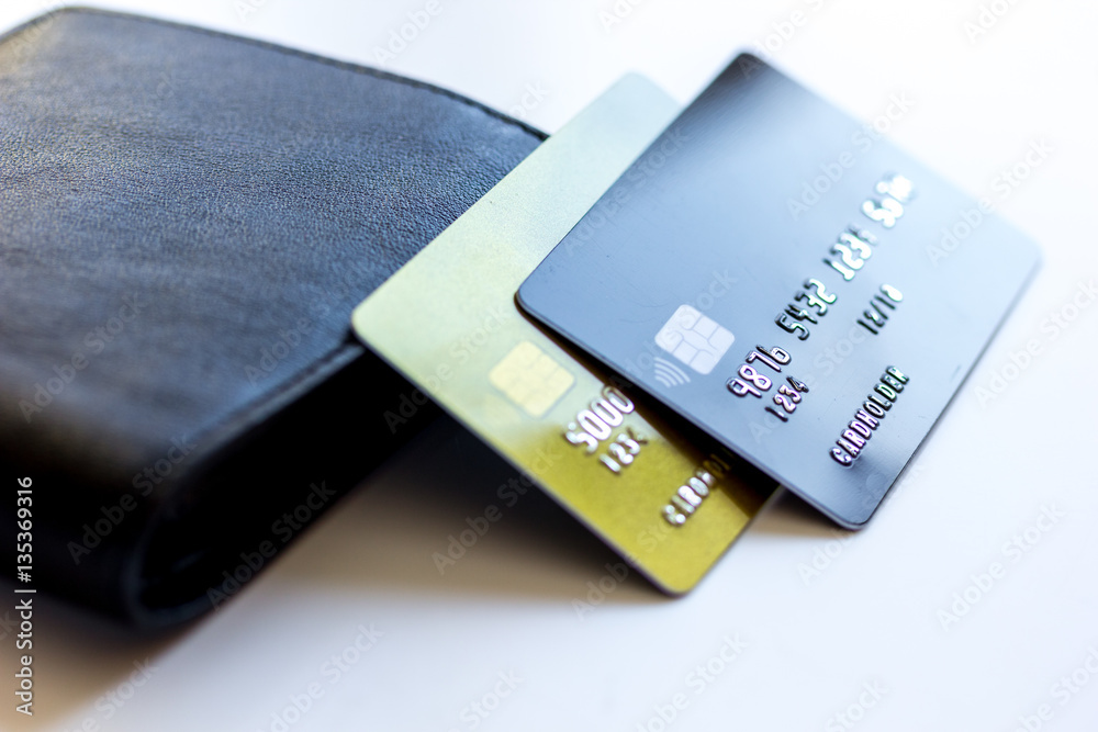 Credit cards with wallet close up - online shopping