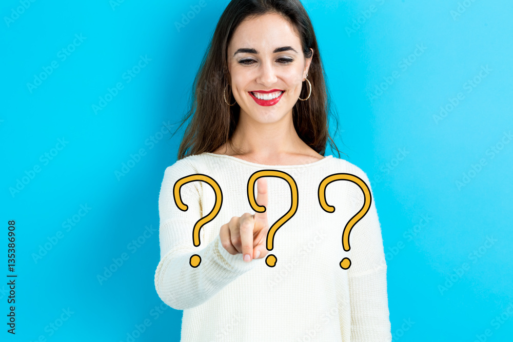 Question Mark text with young woman