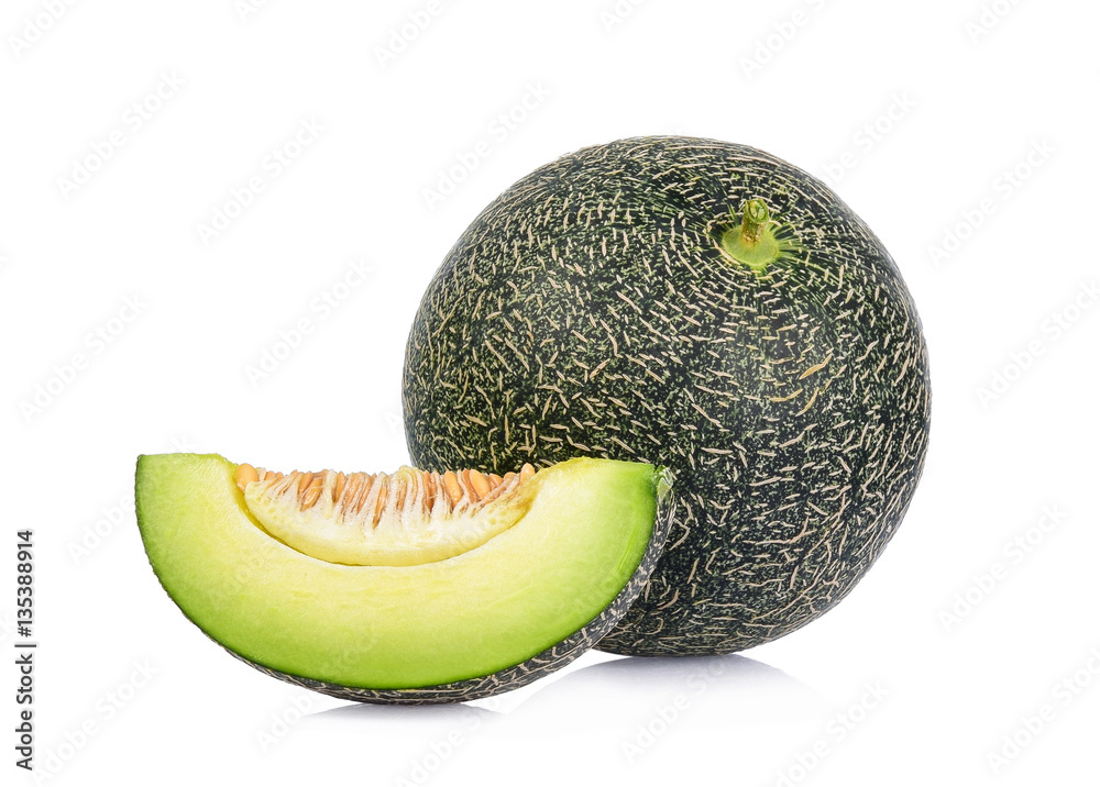 Green cantaloupe melon, sliced green cantaloupe melon isolated o