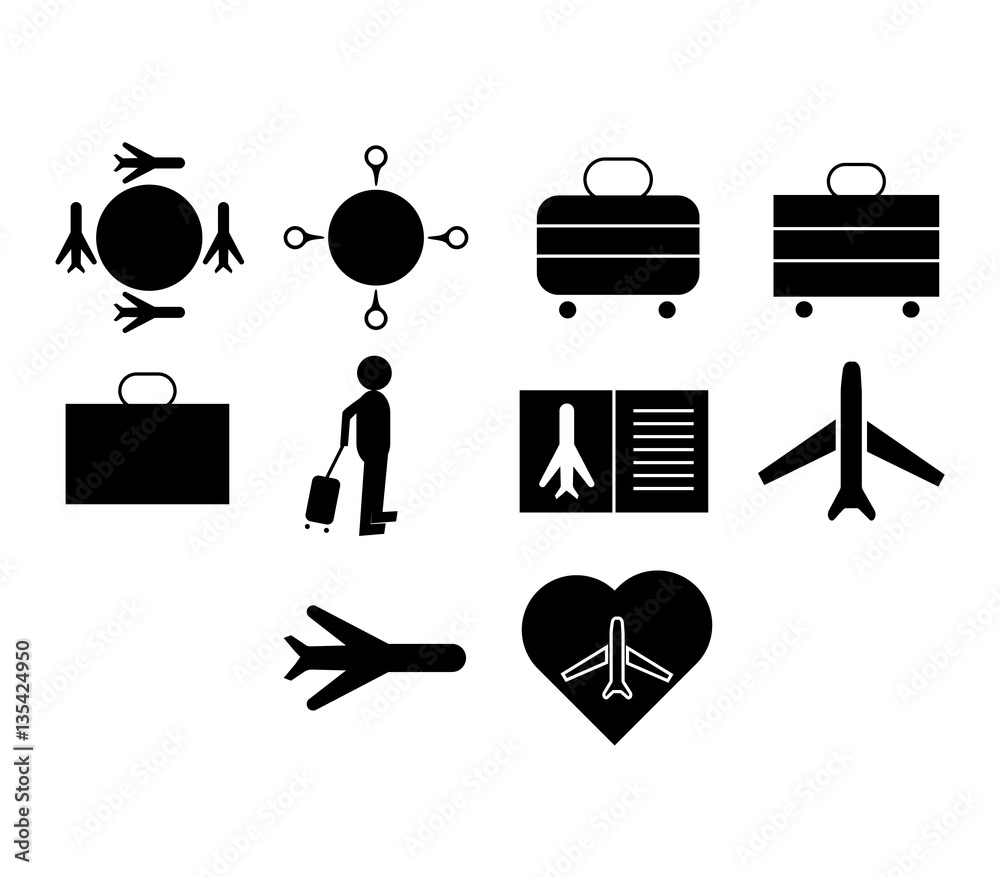 Vector icon set of airport