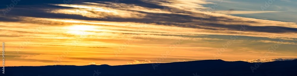 Beautiful Sunset Cloudy Sky Over Mountains