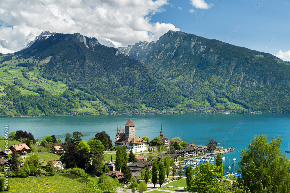 Spiez castle on lake Thun in Bern, Switzerland.