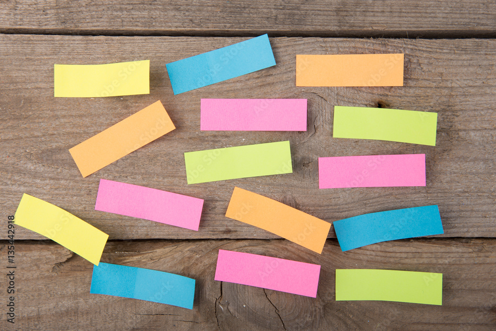 sticky notes on the wooden board