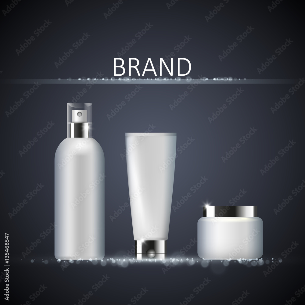 Set of cosmetic packaging on abstract background, realistic design, vector illustration, package tem