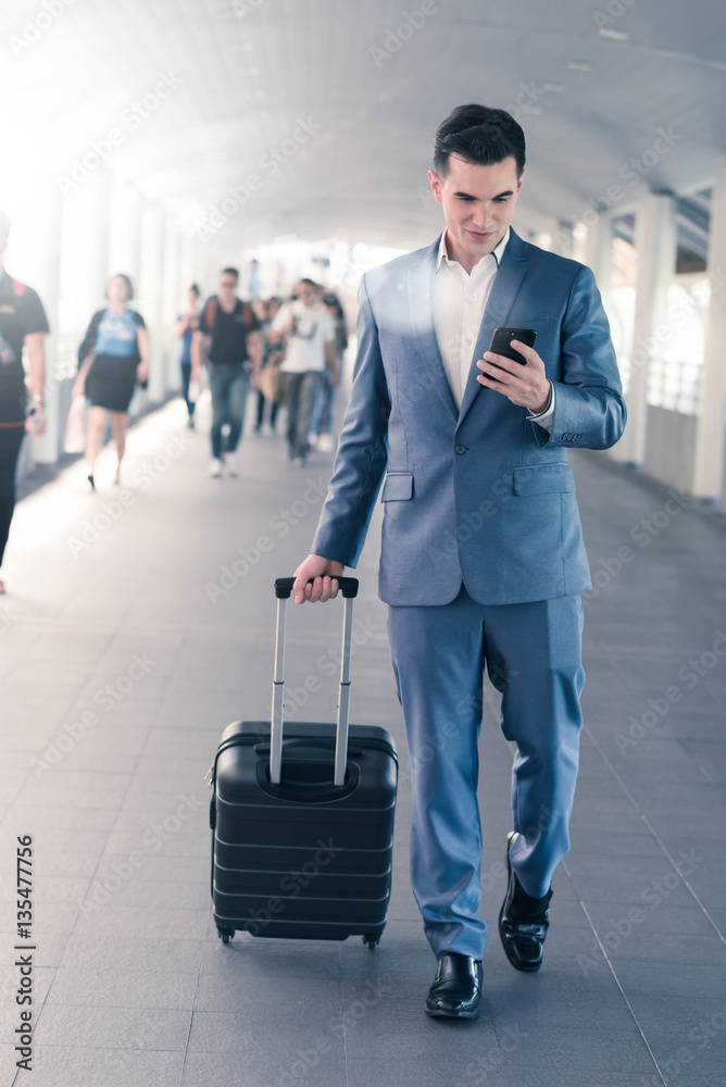 Westerner Business man talking via smart phone on the public are