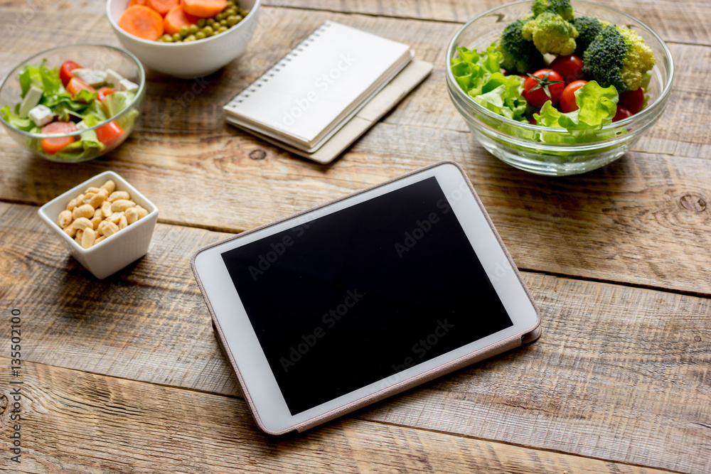 concept diet and tablet with vegetables mock up