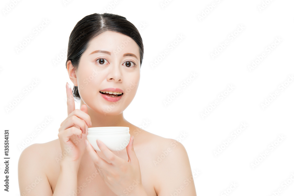 asian beauty woman use hand  applying facial product